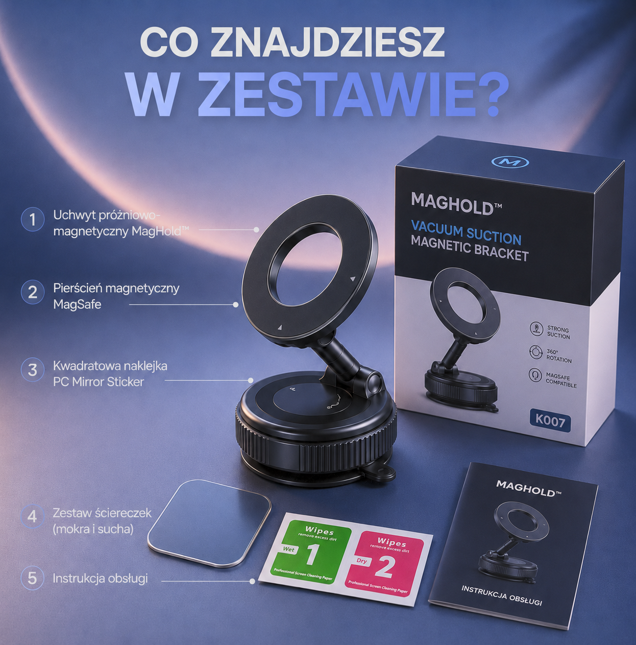 MagHold™ – Magnetyczny Uchwyt Próżniowy MagSafe 360°